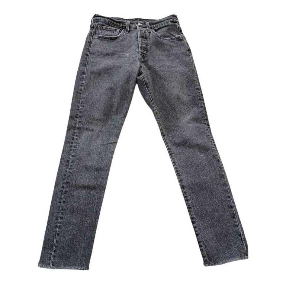 Levi's 501 Skinny Jeans Gray Black High Rise Raw Hem 26x29 - Picture 2 of 13